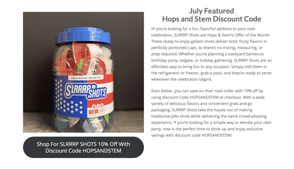 Hops & Stem Discount Offer Page 1 Month Feature